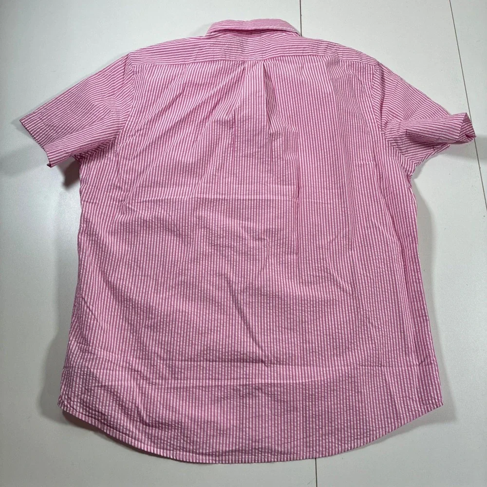 NEW Polo Ralph Lauren Seersucker Shirt Medium Pink Striped RL Untucked Fit
